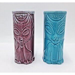 Archie Mcphee Tiki Cat Tumblers -2016 -Ceramic Mugs -Turquoise and Lilac